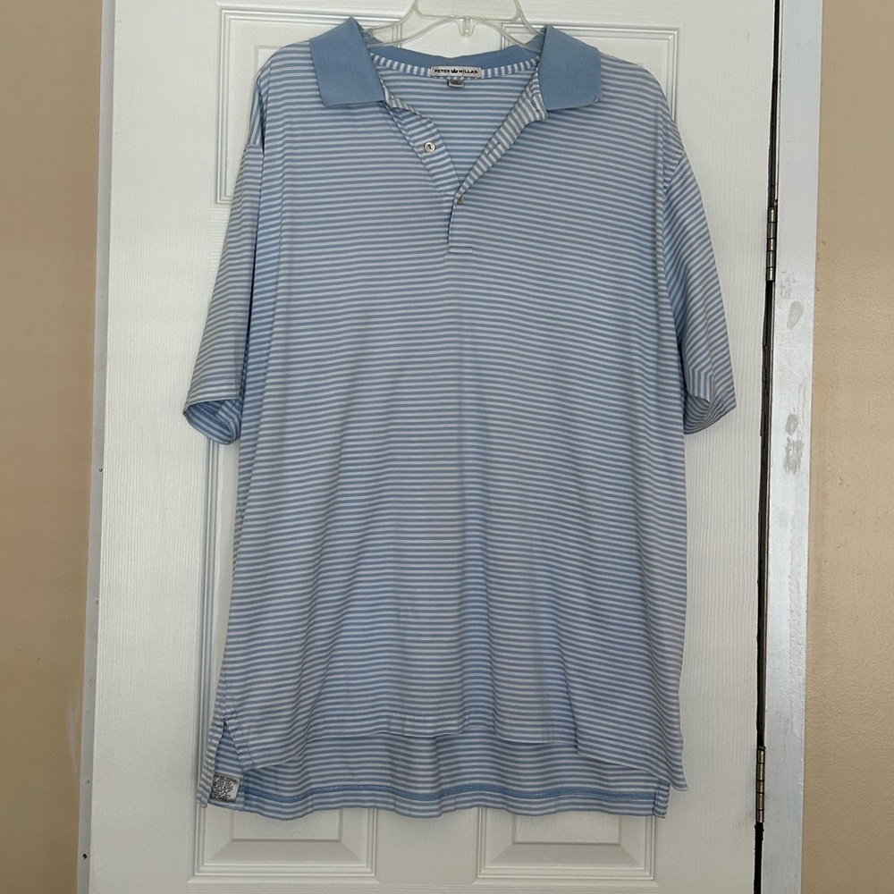 Peter Millar Light Blue Striped Polo